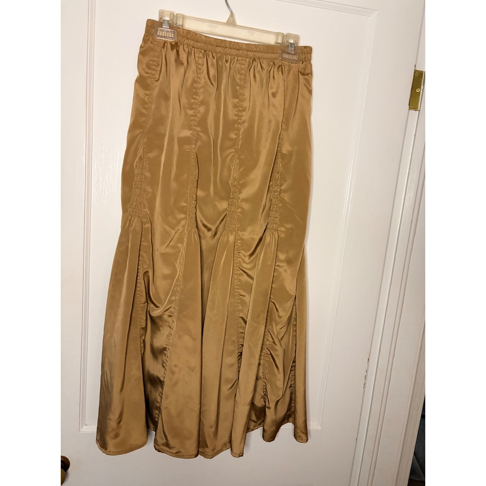 Mix Nouveau New York Bronze Gold Satin Smocked Pleated Midi Skirt Womens Medium‎